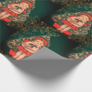 Papier Cadeau Poupée de Noël antique festive Rouge vert