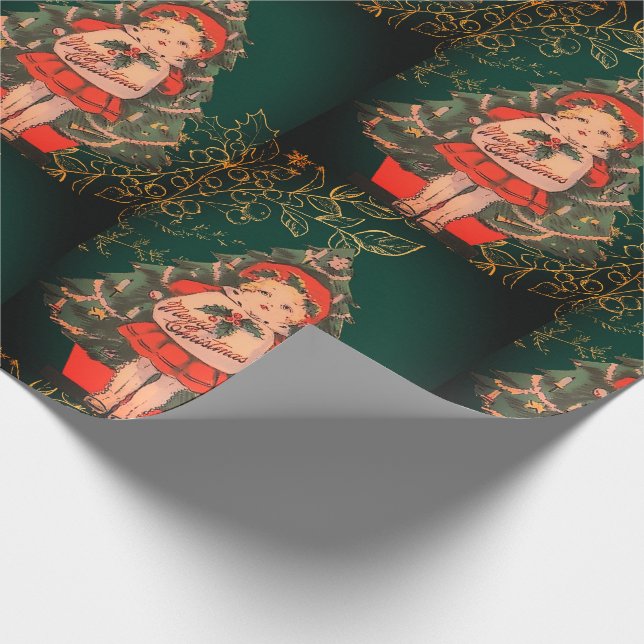 Papier Cadeau Poupée de Noël antique festive Rouge vert (Coin)