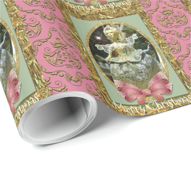 Papier Cadeau Poupée de Noël romantique française (Coin rond)