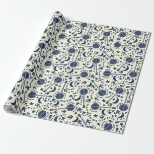 Papier Cadeau Pour Banjo Players Blue et Cream Folk Art Motif