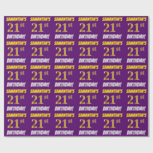 Papier Cadeau Pourpre, Faux/or d'imitation, "21ème ANNIVERSAIRE