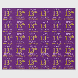 Papier Cadeau Pourpre, or "JOYEUX 13ème ANNIVERSAIRE " de Faux