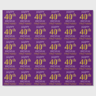 Papier Cadeau Pourpre, or "JOYEUX quarantième ANNIVERSAIRE " de