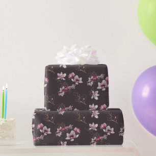 Papier Cadeau Poussière de Bourgogne Nuptiale Fleurs et Oiseaux 
