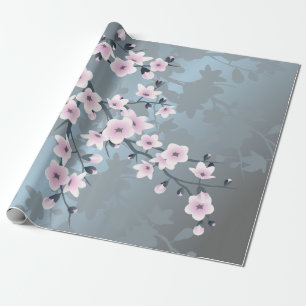 Papier Cadeau Poussière de Fleur de Cerisier Rose Bleu