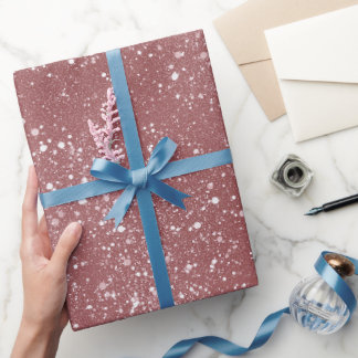 Papier Cadeau Poussière Rose Romantique Motif Paillettes Blanche