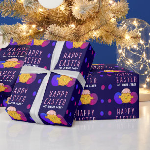 Papier Cadeau Poussin de Pâques mignon et œufs Joyuses Fêtes de 