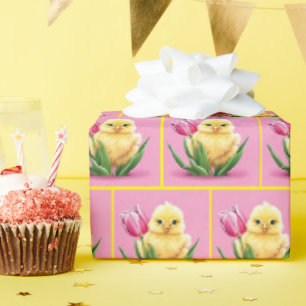 Papier Cadeau Poussins De Printemps En Tulipes