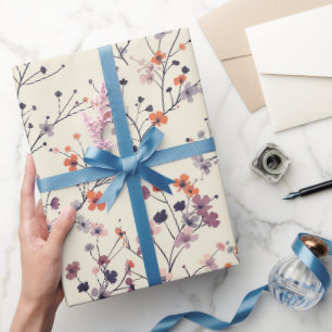 Papier Cadeau prairie de fleurs sauvages,aquarelle fleurs sauvag