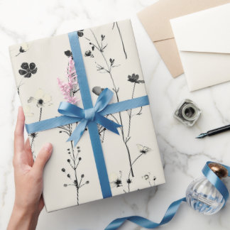 Papier Cadeau prairie de fleurs sauvages,aquarelle fleurs sauvag