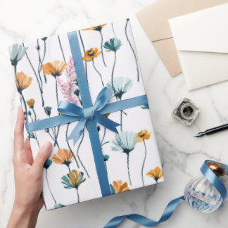 Papier Cadeau prairie de fleurs sauvages,aquarelle fleurs sauvag