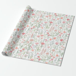 Papier Cadeau Prairie de fleurs sauvages roses féminine Coquette