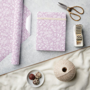 Papier Cadeau Prairie de Pissenlits Neutre - Lilas Chaud