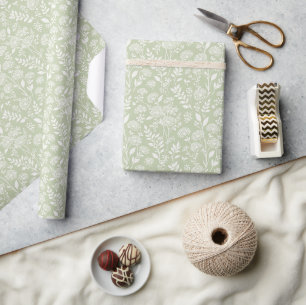Papier Cadeau Prairie de Pissenlits Neutre - Olive Douce