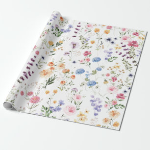 Papier Cadeau Prairie fleurie de printemps jardin de fleurs verd
