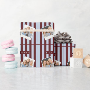 Papier Cadeau Pré-personnalisé Marron Bleu Cabana Rayé