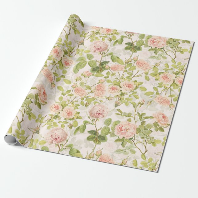 Papier Cadeau Précieux rose redouté Rose Motif rose (Déroulé)