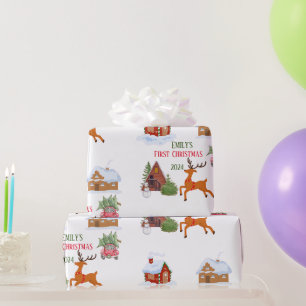 Papier Cadeau Premier animal de Noël personnalisé pour bébé