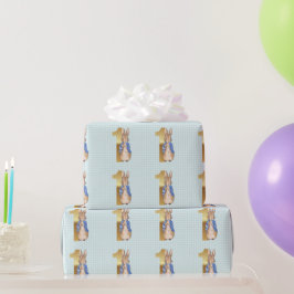 Papier Cadeau Premier anniversaire Pierre le lapin motif de chèq