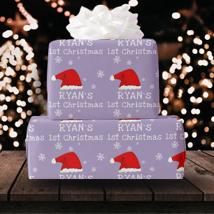 Papier Cadeau Premier Noël de bébé Chapeau de Père Noël rouge Fl