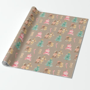 Papier Cadeau Premier Noël de la petite fille noire Kraft rustiq