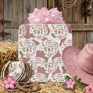 Papier Cadeau Premier Rodéo Cowgirl Western Rose 1er Anniversair