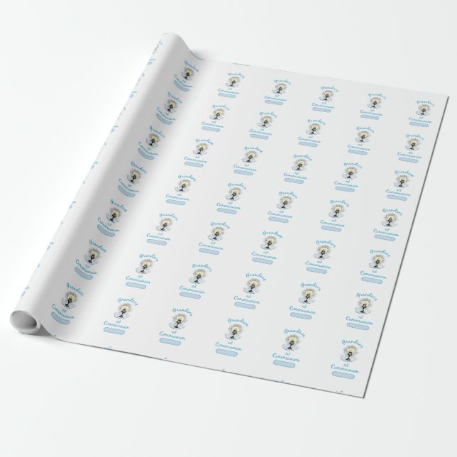 Papier Cadeau Première communion de Grand-fils, Coupe bleue (Déroulé)