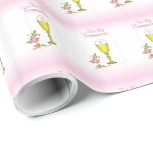 Papier Cadeau Première communion personnalisée fille rose
