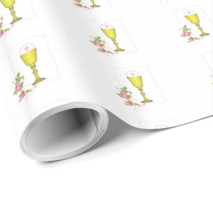 Papier Cadeau Première communion personnalisée fille rose