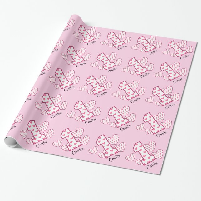 Papier Cadeau Première coutume V05F d'anniversaire de COEURS (Déroulé)