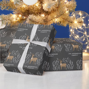 Papier Cadeau Première Noël noir rennes élégante famille