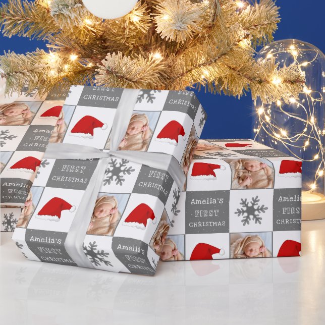 Papier Cadeau Première photo de Noël du bébé Snowflake de chapea (Vacances)
