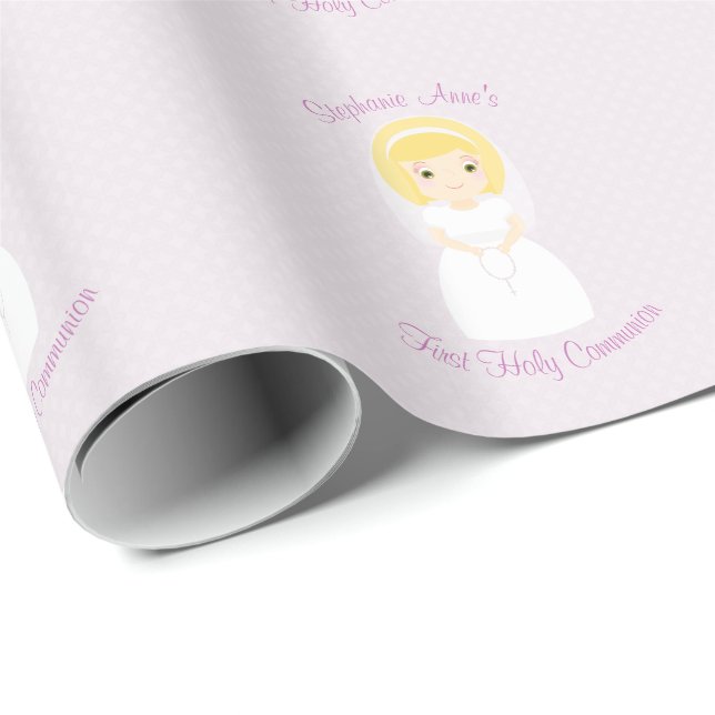 Papier Cadeau Première Sainte communion de la fille blonde (Coin rond)