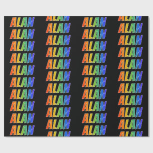 Papier Cadeau Prénom "ALAN" d'arc-en-ciel ; Amusement et coloré