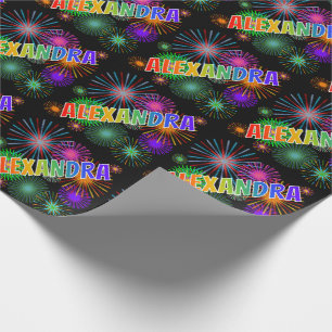 Papier Cadeau Prénom "ALEXANDRA" d'arc-en-ciel + Feux d'artifice