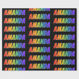 Papier Cadeau Prénom "AMANDA" d'arc-en-ciel ; Amusement et