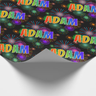 Papier Cadeau Prénom arc-en-ciel "ADAM" + Fireworks