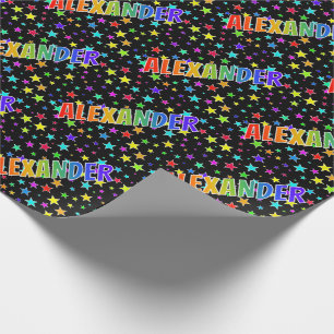 Papier Cadeau Prénom arc-en-ciel "ALEXANDER" + Étoiles