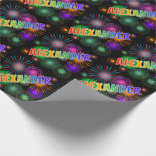 Papier Cadeau Prénom arc-en-ciel "ALEXANDER" + Feu d'artifice