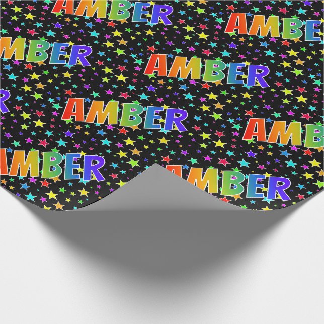 Papier Cadeau Prénom Arc-en-ciel "AMBER" + Étoiles (Coin)