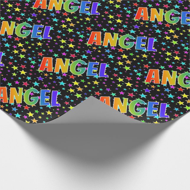 Papier Cadeau Prénom Arc-en-ciel "ANGEL" + Étoiles (Coin)