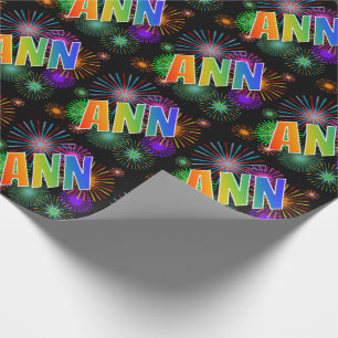Papier Cadeau Prénom arc-en-ciel "ANN" + feux d'artifice