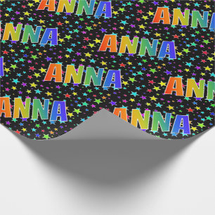 Papier Cadeau Prénom arc-en-ciel "ANNA" + Stars