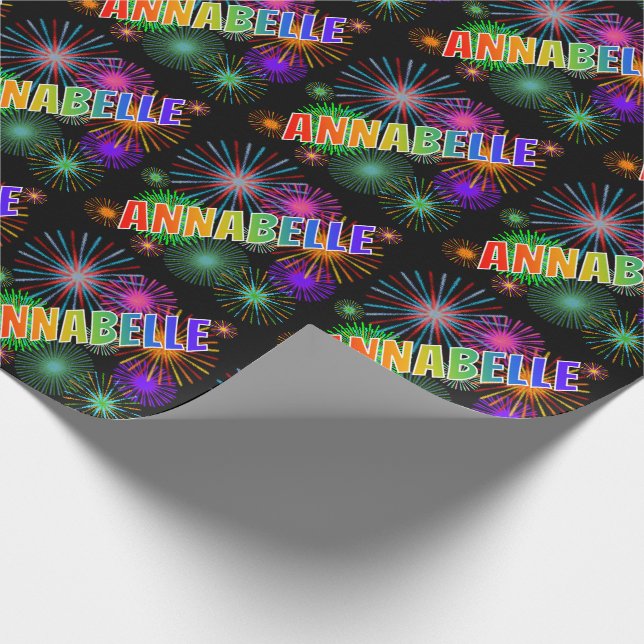 Papier Cadeau Prénom Arc-en-ciel "ANNABELLE" + Feu d'artifice (Coin)