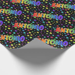 Papier Cadeau Prénom Arc-en-ciel "ANTONIO" + Étoiles