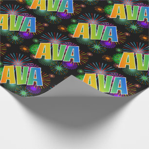 Papier Cadeau Prénom Arc-en-ciel "AVA" + Feux d'artifice