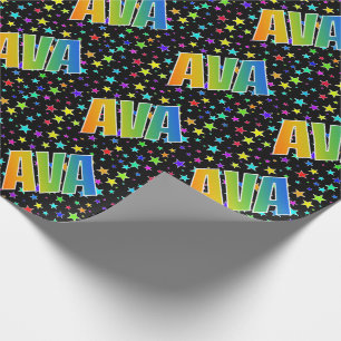 Papier Cadeau Prénom arc-en-ciel "AVA" + Stars
