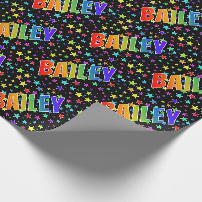 Papier Cadeau Prénom Arc-en-ciel "BAILEY" + Étoiles (Coin)