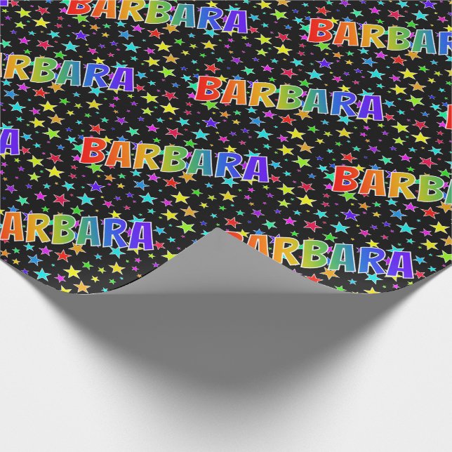 Papier Cadeau Prénom Arc-en-ciel "BARBARA" + Étoiles (Coin)