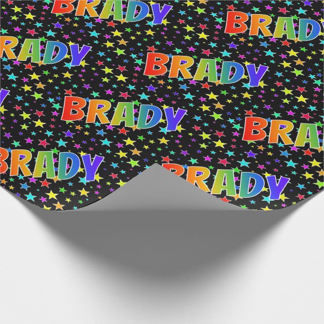 Papier Cadeau Prénom arc-en-ciel "BRADY" + Étoiles (Coin)